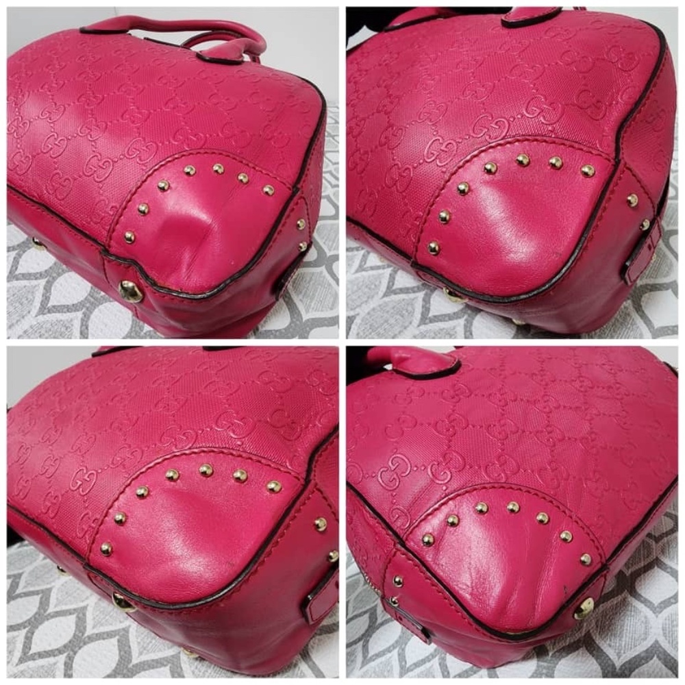 Authentic GUCCI Bright Diamante Textured Leather Top Handle Bag Pink - Picture 12 of 16
